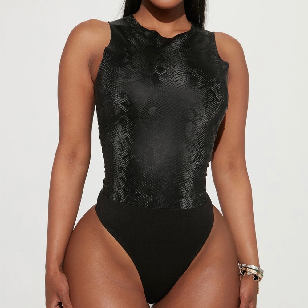 Faux black snakeskin bodysuit